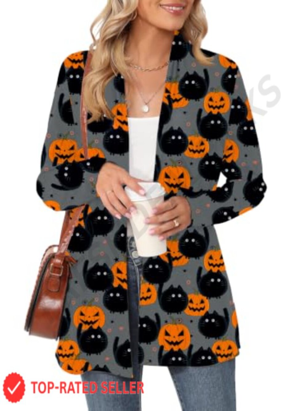 Halloween Pumpkin Graphic Cardigan Lightweight Open Front Long Sleeve